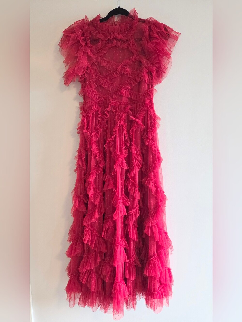 Red Ruffle Lace Maxi Dress SIZE MEDIUM